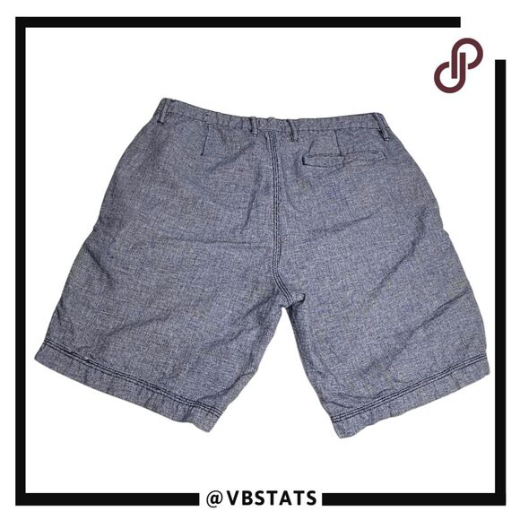 Onia Men's Flat Front Geometric Print Linen Blend Chino Shorts Navy Blue Size 32 - Picture 2 of 8